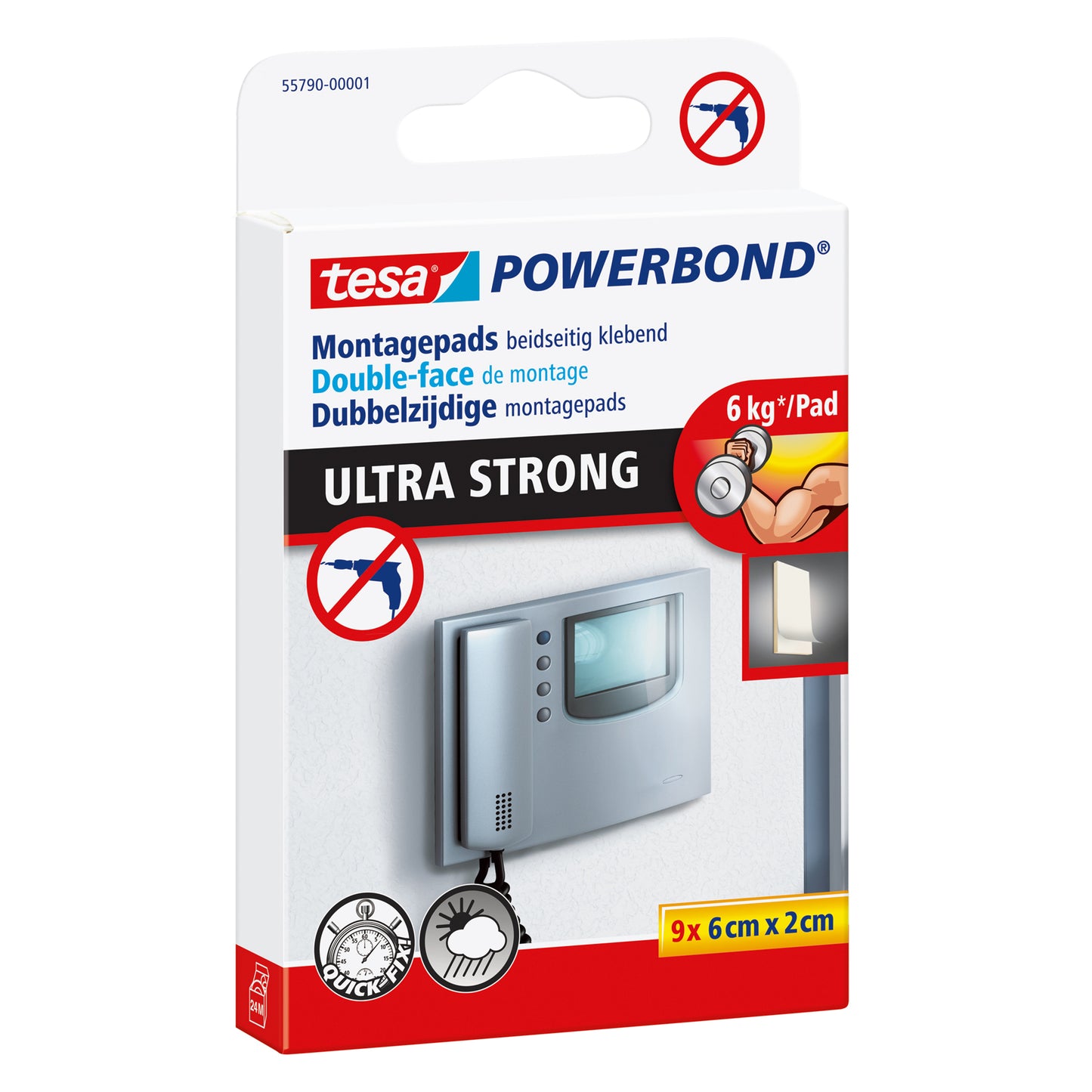 Tesa - Mounting pad ® Powerbond Ultra Strong double-sided 2x6cm 9 pieces