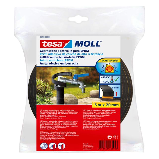 Tesa - Moll buisisolatie EPDM, 5 m x 20 mm, zwart