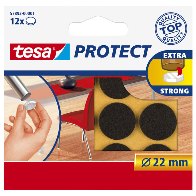 Tesa - Protective Filz Anti -Schatch Ø22mm Brown 12st | Blasen Sie ein 1 Stück