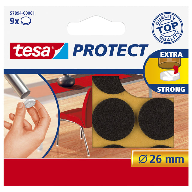 TESA - Brown anti-Scratch en feutre protecteur Ø26 mm Brown 12st | Blister un 1 morceau