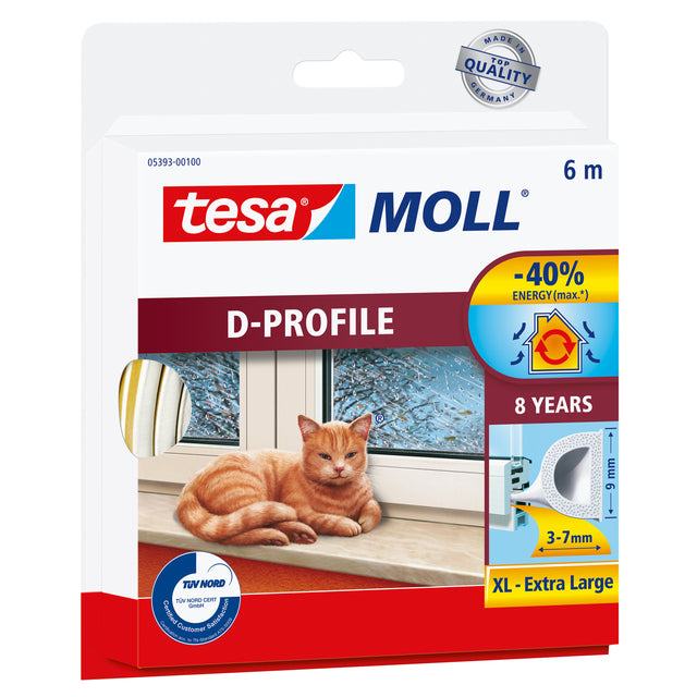 Tesa -  Tochtstrip moll d-profiel rubber 6mx7mm wit