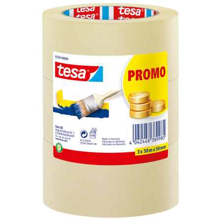 Tesa -  Afplake economy 50mmx50m geel 3 rollen