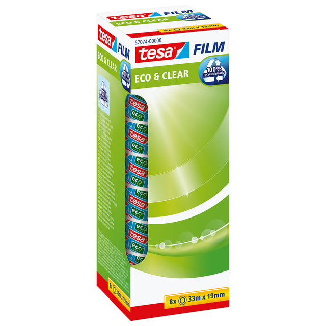 Tesa - film eco clear ecoLogo, ft 19 mm x 33 m, toren van 8 rolletjes