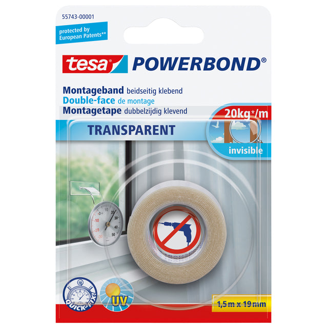 Tesa - Powerbond 55743 montagee transp 19mmx1,5m