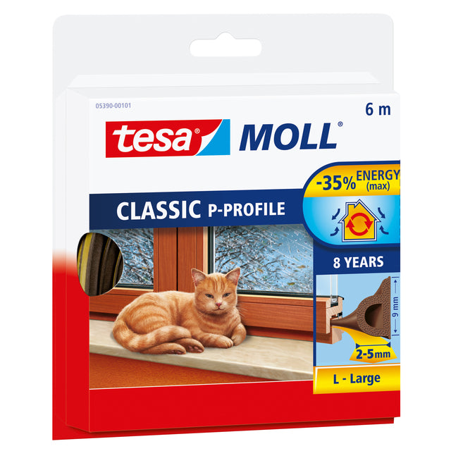 Tesa -  Tochtstrip moll p-profiel rubber 6mx9mm bruin