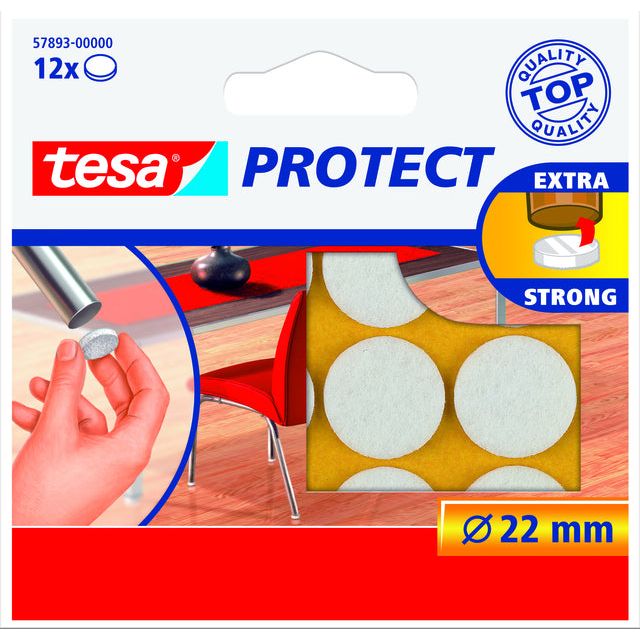 TESA - Felt protecteur anti -cratch Ø22 mm blanc 12st | Blister un 1 morceau