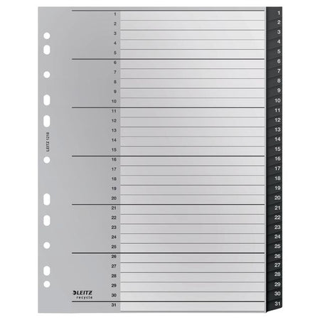 Leitz - Recycle Tab A4 11 agujeros 1-31 PP extra ancho | 50 piezas