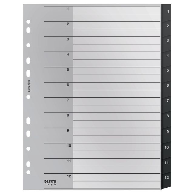 Leitz - Pestaña Reciclaje A4 11 agujeros 1-12 PP extra ancho | 10 piezas