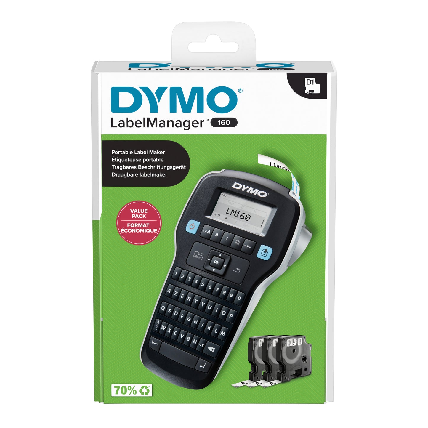 Dymo - Stampante per etichette LabelManager 160 portatile azerty 12mm nero confezione risparmio