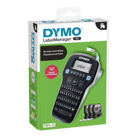 Dymo - Stampante per etichette LabelManager 160 portatile qwerty 12mm nero confezione risparmio
