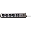 Brennerstuhl - Estilo desk socket 6-way including 2 USB 2 meters black/silver