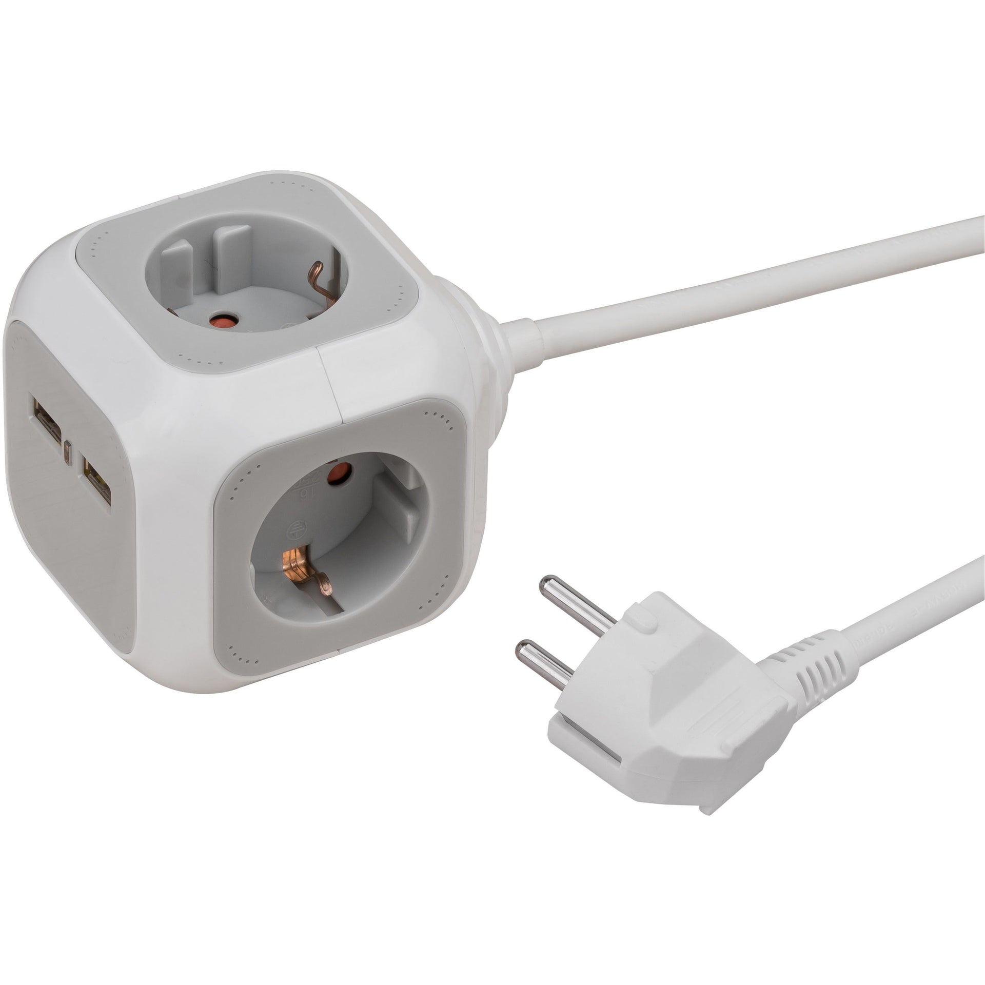 Brennerstuhl - Plug block 4-way including 2 USB 140cm white/grey