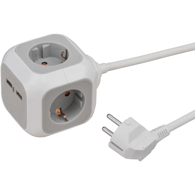Brennerstuhl - Bloc prise 4 voies dont 2 USB 140cm blanc/gris