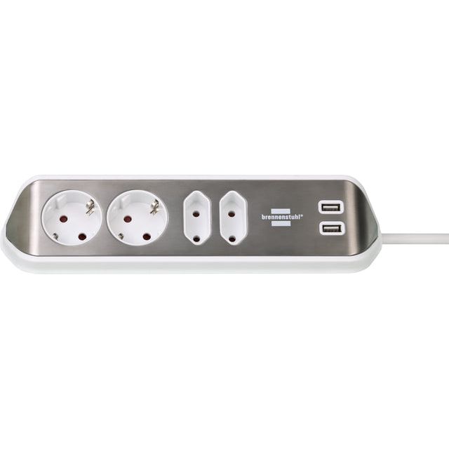 Brennenstuhl - Stekkerdoos bureau Estilo 4-voudig incl. 2 USB 2m wit zilver