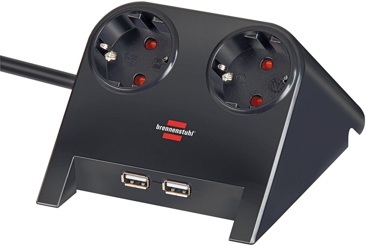 Brennerstuhl - Presa multipla da tavolo 2 volte di cui 2 USB 1,8 metri nero