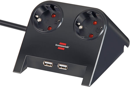Brennerstuhl - Presa multipla da tavolo 2 volte di cui 2 USB 1,8 metri nero