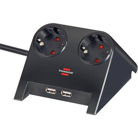 Brennerstuhl - Presa multipla da tavolo 2 volte di cui 2 USB 1,8 metri nero