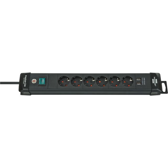 Brennerstuhl - Regleta de 6 vías incluyendo 2 USB 3 metros negro