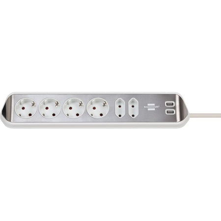 Brennerstuhl - Presa da tavolo Estilo a 6 vie incluse 2 USB 2m metri bianco/argento | 6 pezzi