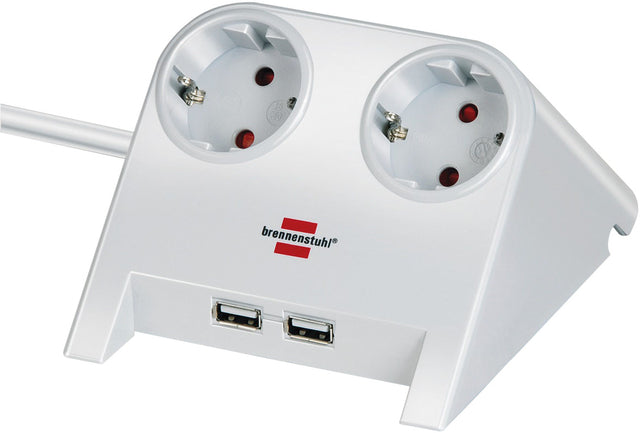 Brennenstuhl - Stekkerdoos bureau 2-voudig incl. 2 USB 1,8m wit