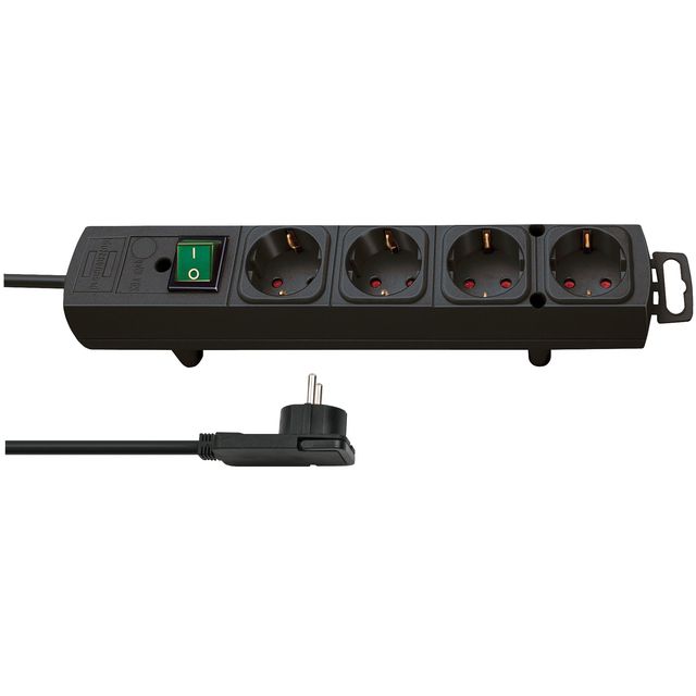 Brennerstuhl - Enchufe Comfort Plus de 4 vías con enchufe plano de 2 metros negro