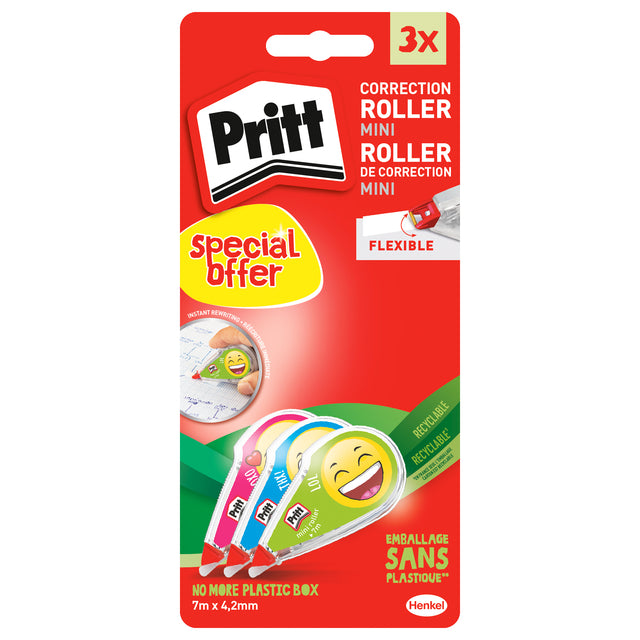 Pritt - Correctieroller mini flex 4,2mmx7m Emoji blister 2+1 gratis | 10 stuks