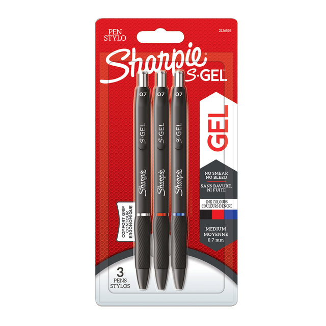 Sharpie - ie S-gel roller, medium punt, blister van 3 stuks, geassorteerde kleuren