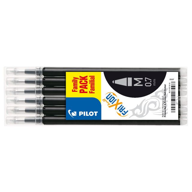 Pilot - Ricarica per penna roller friXion medium nera, set da 6 pezzi
