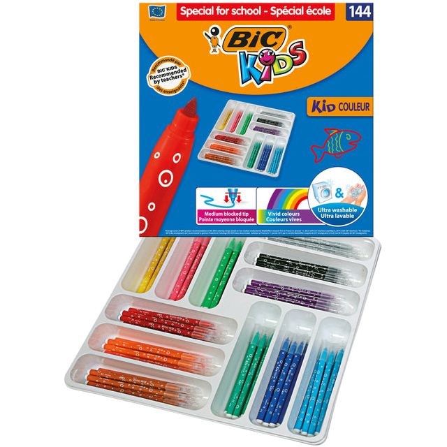 Bickids - Kleurstift Kid Couleur Schoolbox 144 stuks assorti | 10 stuks