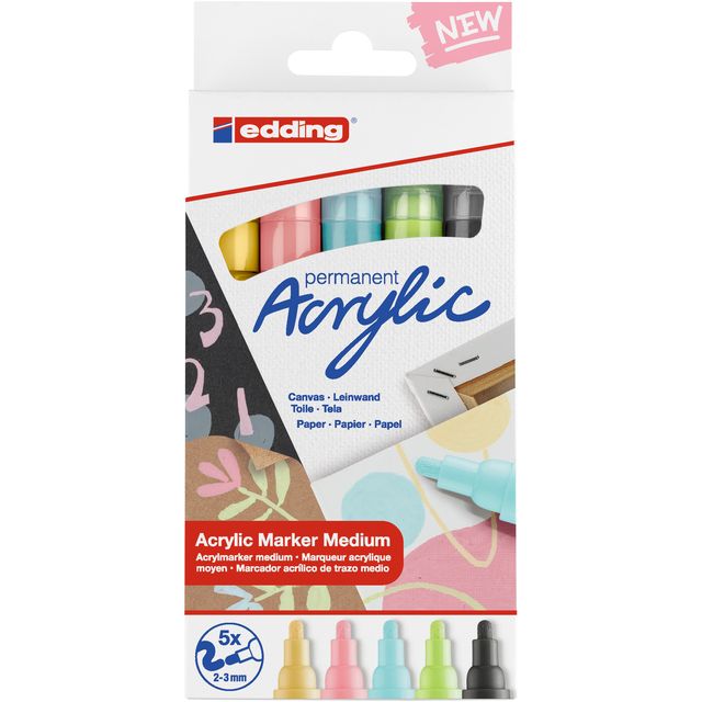 Edding - Acrylic marker e-5100 medium pastel assorted set of 5 pieces