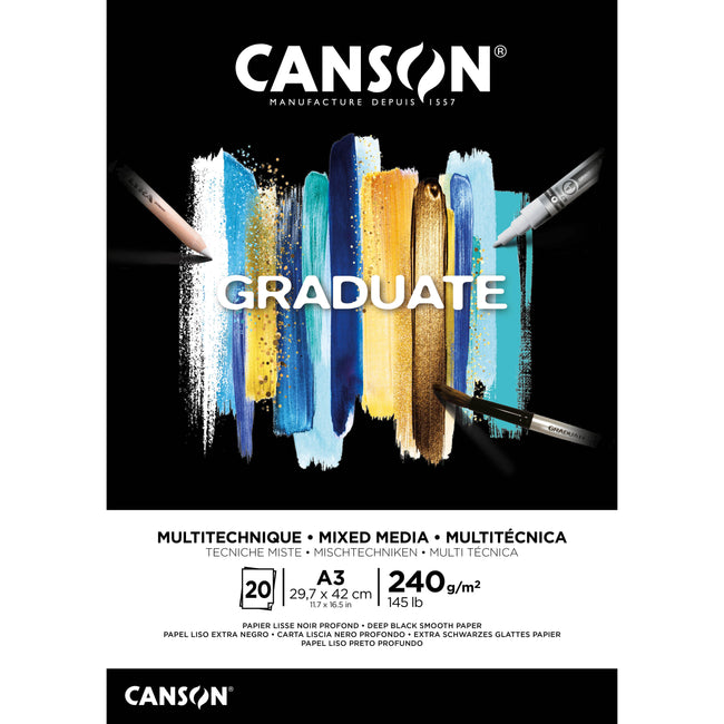 Canson - Carta tecnica mista Graduate Mixed Media 20 fogli 240gr A3 nero