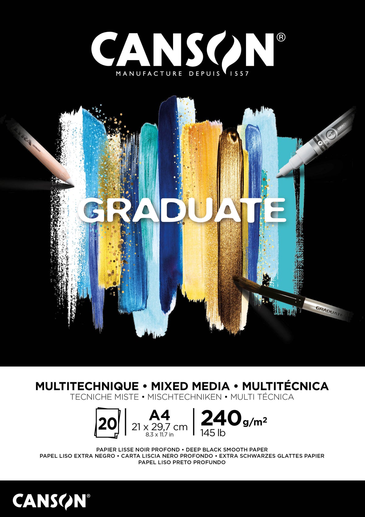 Canson - Mixed media paper Graduate Mixed Media 20 sheets 240gr A4 black | 5 pieces