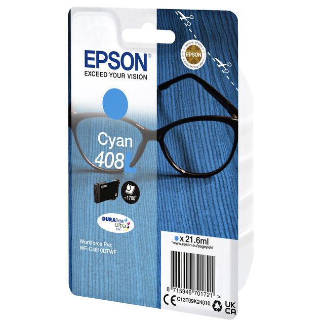 Epson -  Singlepack Cyan 408L DURABrite Ultra Ink