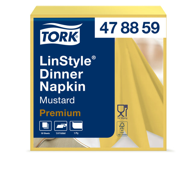 Tork - Dinner napkin Linstyle 1/4 fold 1-layer 390x390mm 50 sheets mustard yellow 478859 | 12 pieces