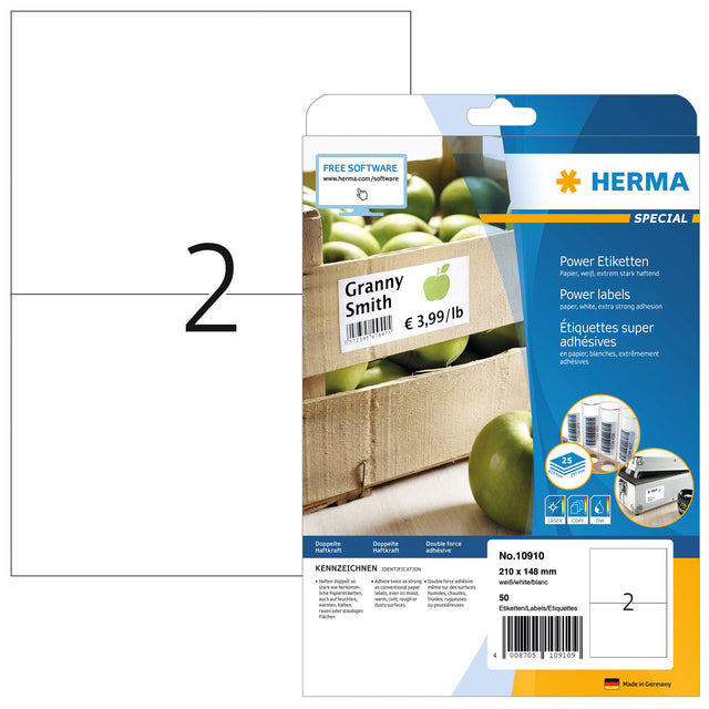 Herma - Herma Power 10910 210x148mm Label blanc 50 pièces | Pack de 25 draps