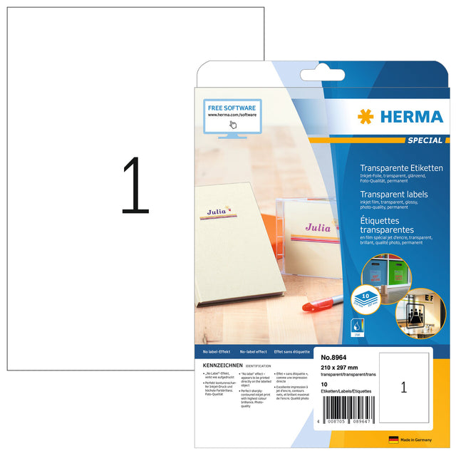 HERMA -  Etiket  8964 210x297mm 10st transp glanzend