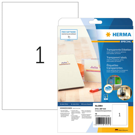 HERMA - Etiqueta 8964 210x297mm transparente brillante 10 piezas