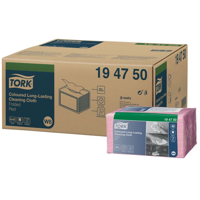 Tork - Paño de limpieza W8 1 capa hoja 8x40 rojo 194750 | 480 piezas