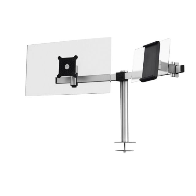 Durable - Monitor arm with tray pass-through for 1 screen and 1 tablet