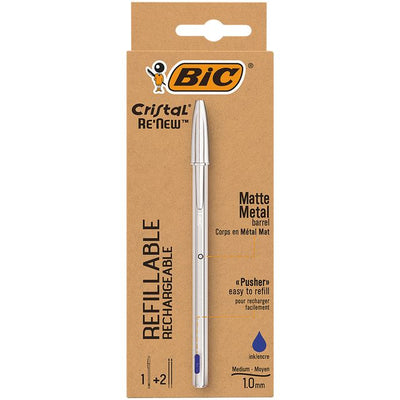 BIC -  Balpen  cristal re-new 1 pen + 2 vull m blauw | 11340 stuks