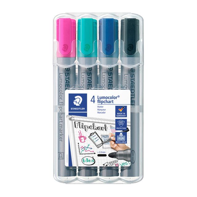 Staedtler - Filz -Tip 356 für Flipover um 2 mm Arsch | Setzen Sie ein 4 -Stück