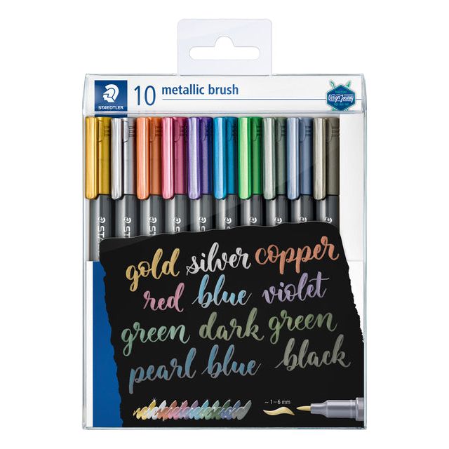 Staedtler - Pinselpen Metallic Penny von 10 Farben | Enui ein 10 Stück