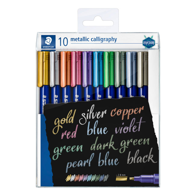 Staedtler - Penna calligrafica con custodia metallica di 10 colori