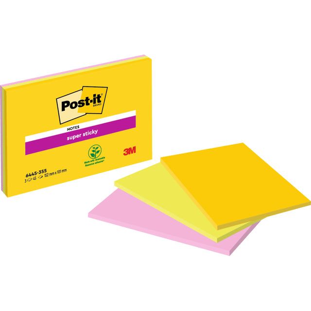 Post-it-memoblok 3m post-it 6445 s. Sticky 152x101mm Arsch | Packen Sie ein 3 Stück | 16 Stücke