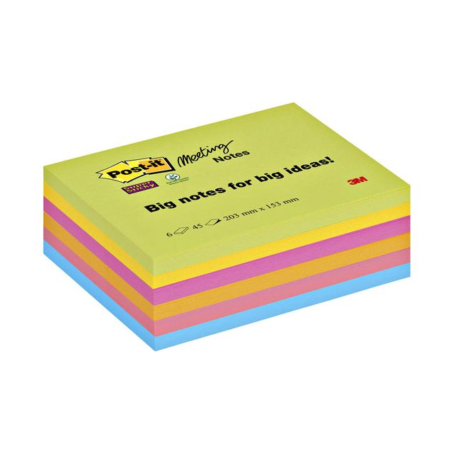 Post-it - Memoblok 8645 Super Sticky 203x153mm assorti | 8 stuks