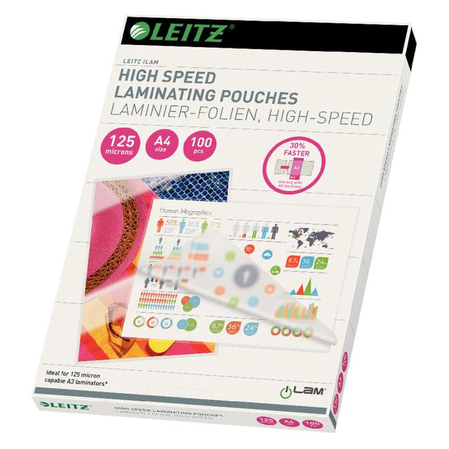 Leitz - UDT -Laminierungsabdeckung ft A4, 250 Mikrometer (2 x 125 Mikrone), Hochgeschwindigkeit, 100 Stücke Anzug