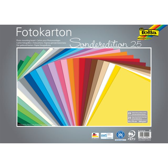 Folia Paper - Cartoncino fotografico Folia fronte/retro 50x70cm 300gr 25 fogli assortiti