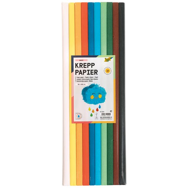 Folia Paper - Crep Paper Folia 50x200cm Basic 10 couleurs | Paquet de 10 rouleaux