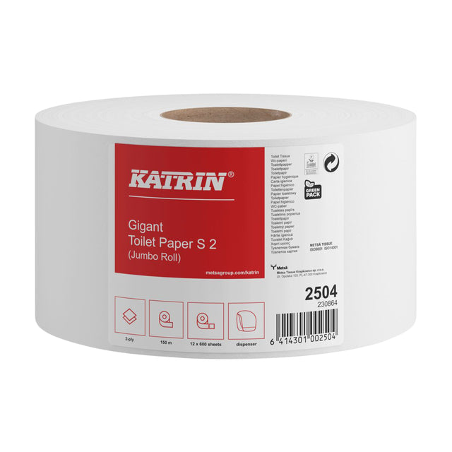 Katrin - Papier de toilette Katrin Jumbo 2 -LAAGS blanc 600vel | 12 pièces