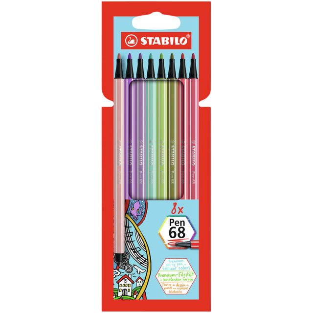 STABILO - Viltstift pen 68/8 m ass 8st